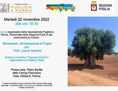 Martedi 22 Novembre 2022 ore 18.30 – Benessere, Alimentazione e Puglia con Prof. Arsenio